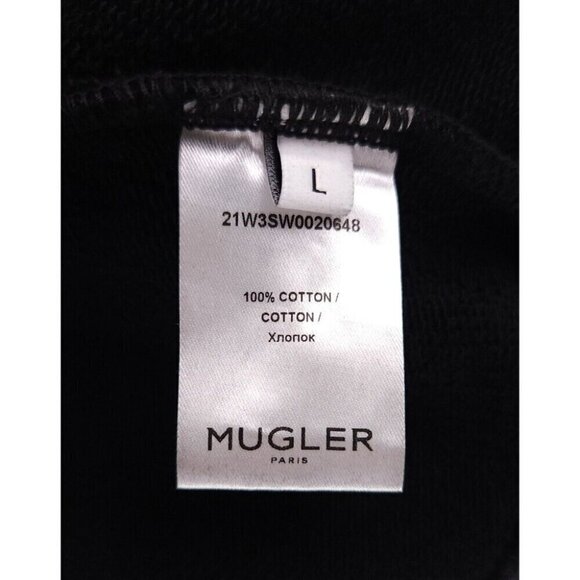 Mugler Logo Print Cropped Hoodie Size L Unisex Black - Picture 13 of 16